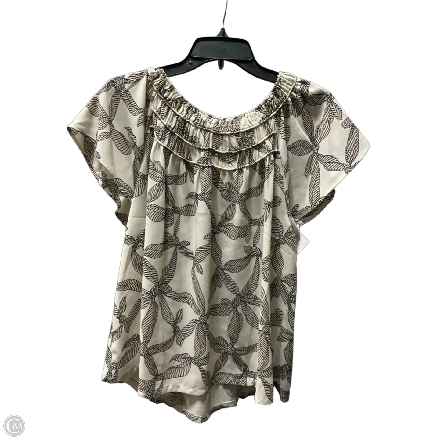 Top Short Sleeve By Loft In Black & Cream, Size: L