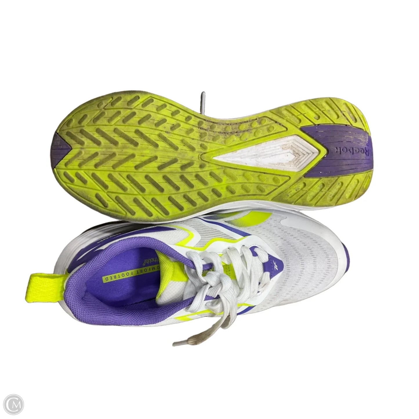 Shoes Athletic By Reebok In White & Yellow, Size: 7