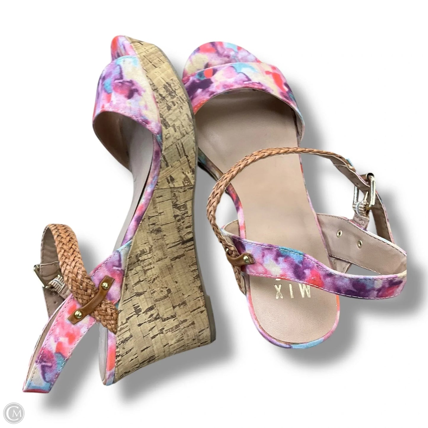 Sandals Heels Wedge By Mix No 6 In Multi-colored, Size: 8