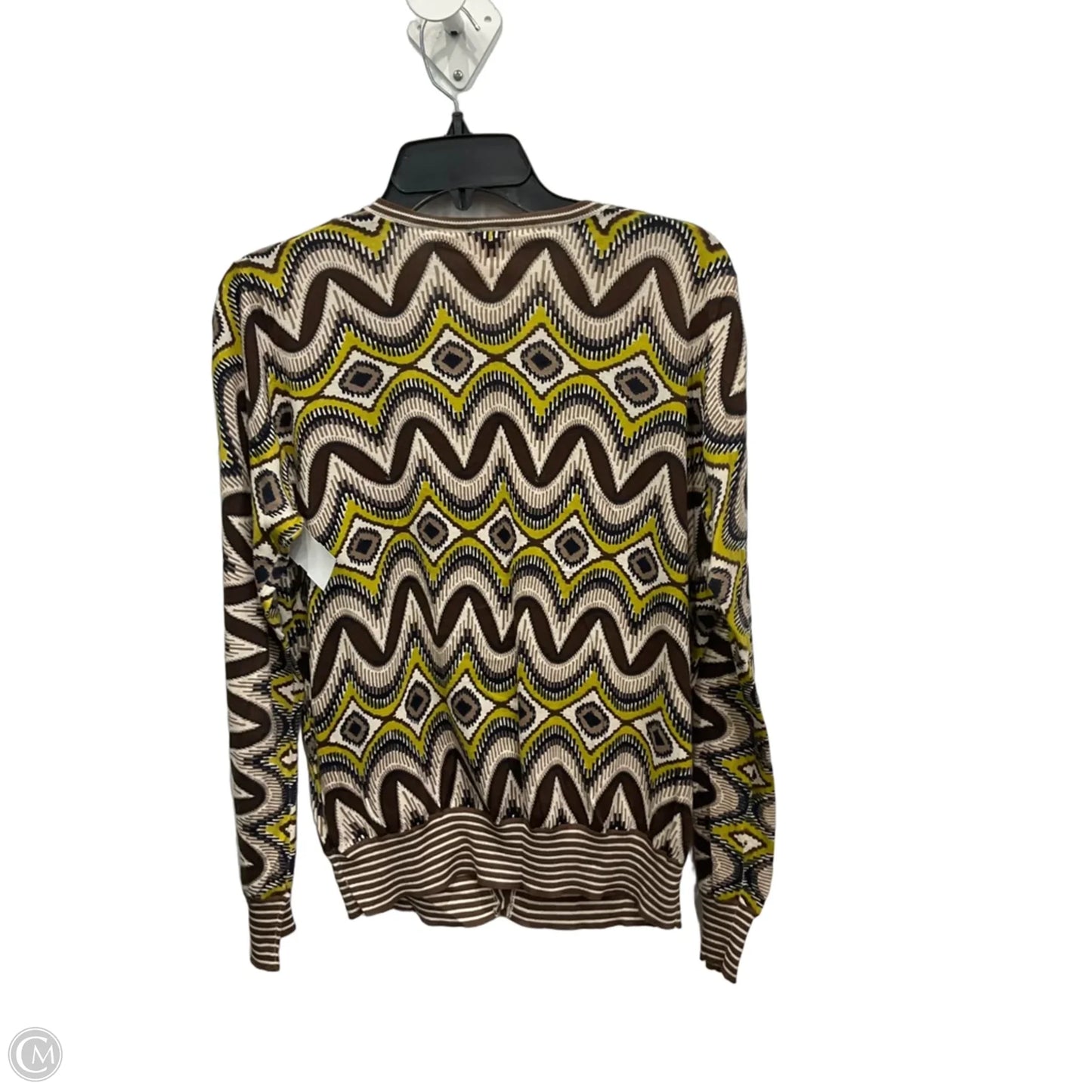 Cardigan Designer By Tory Burch In Brown & Yellow, Size: L