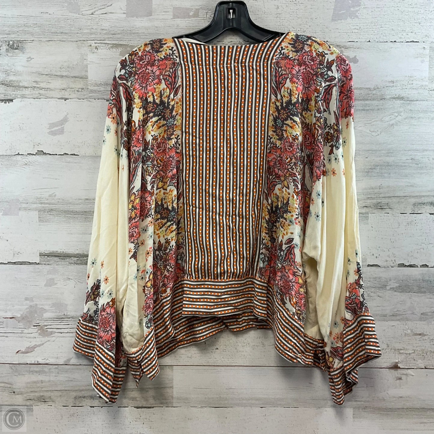 Top Long Sleeve By Free People In Cream & Orange, Size: L