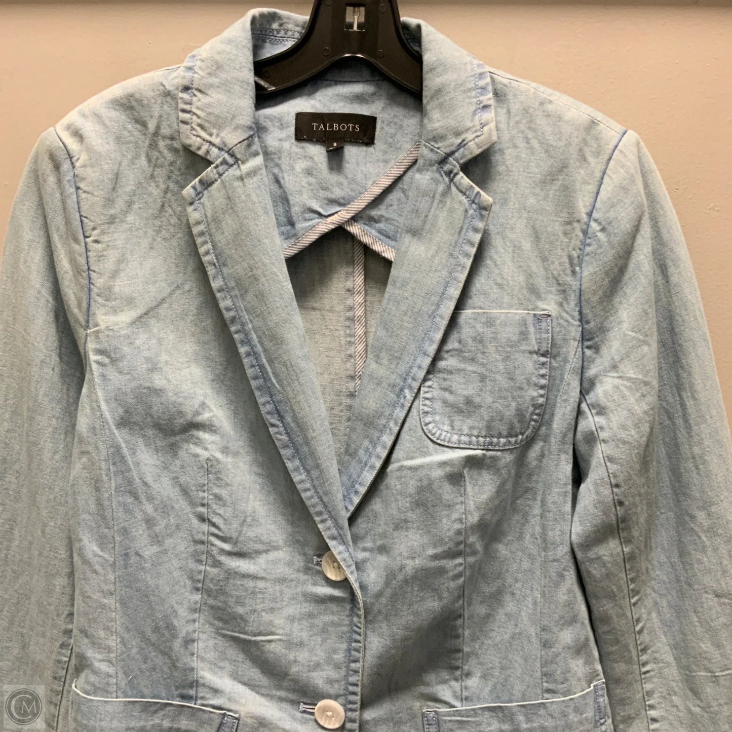 Blazer By Talbots In Blue Denim, Size: M