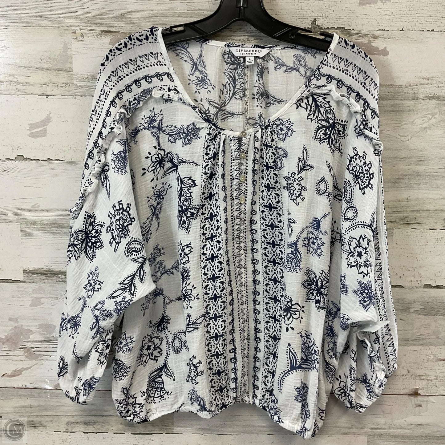 Blouse Long Sleeve By Liverpool In White, Size: L