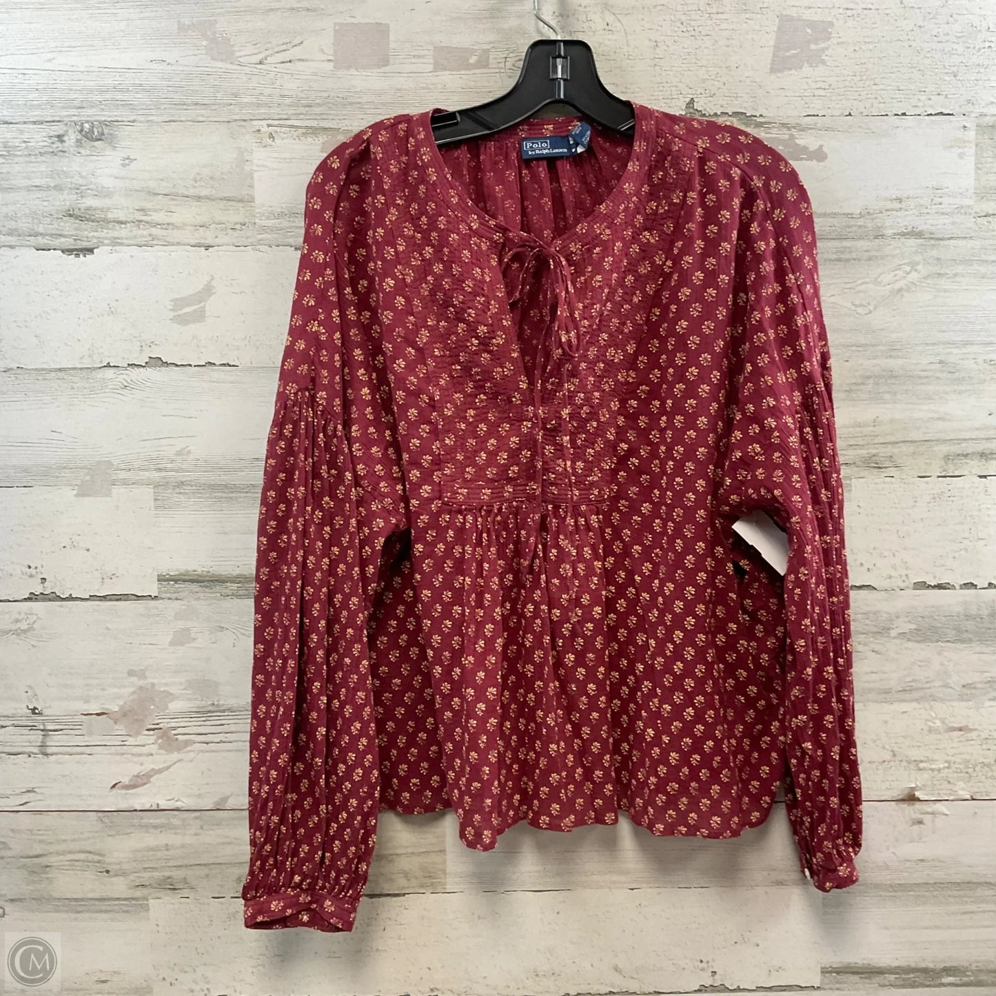 Blouse Long Sleeve By Polo Ralph Lauren In Red, Size: L