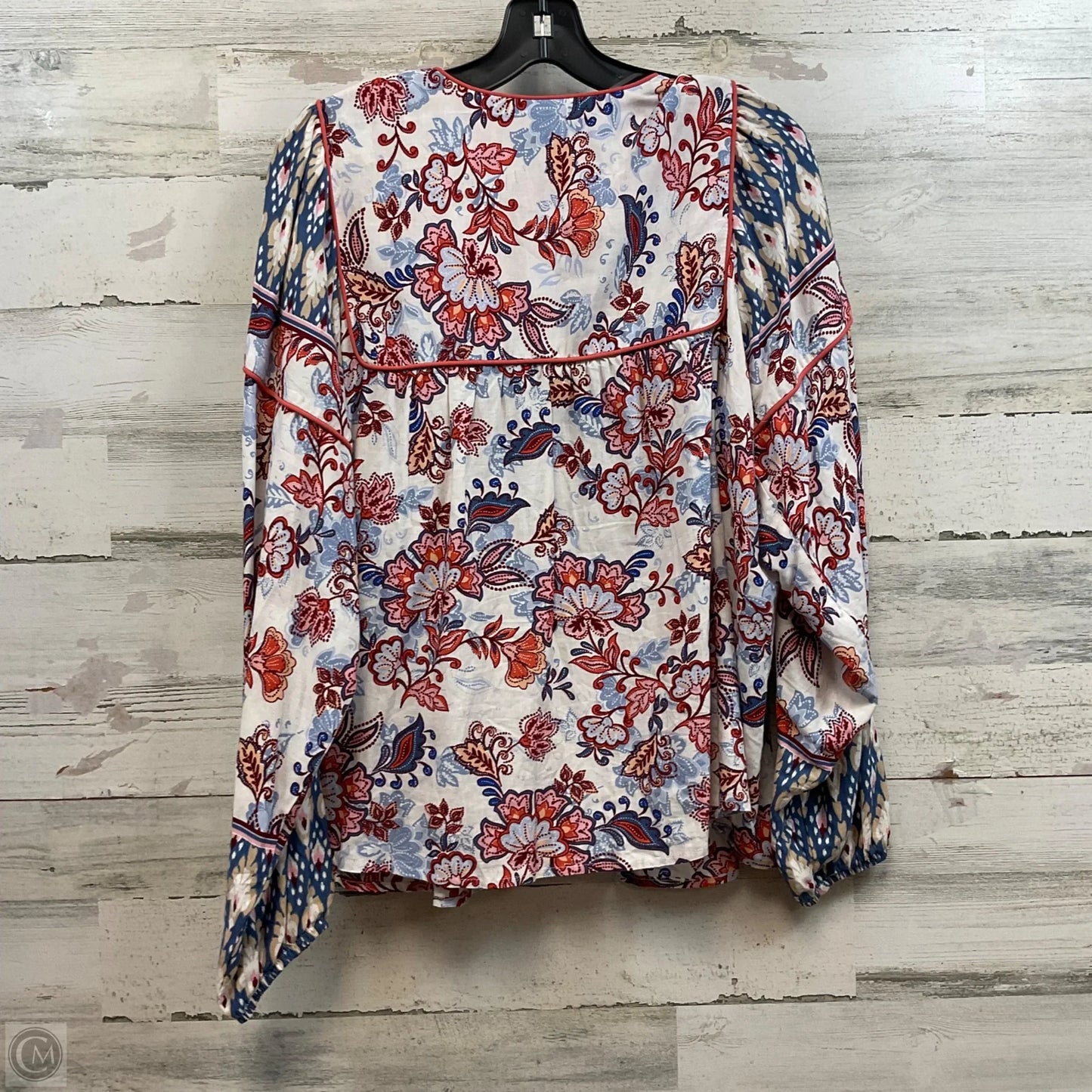 Blouse Long Sleeve By Evereve In Blue & Red, Size: Xs