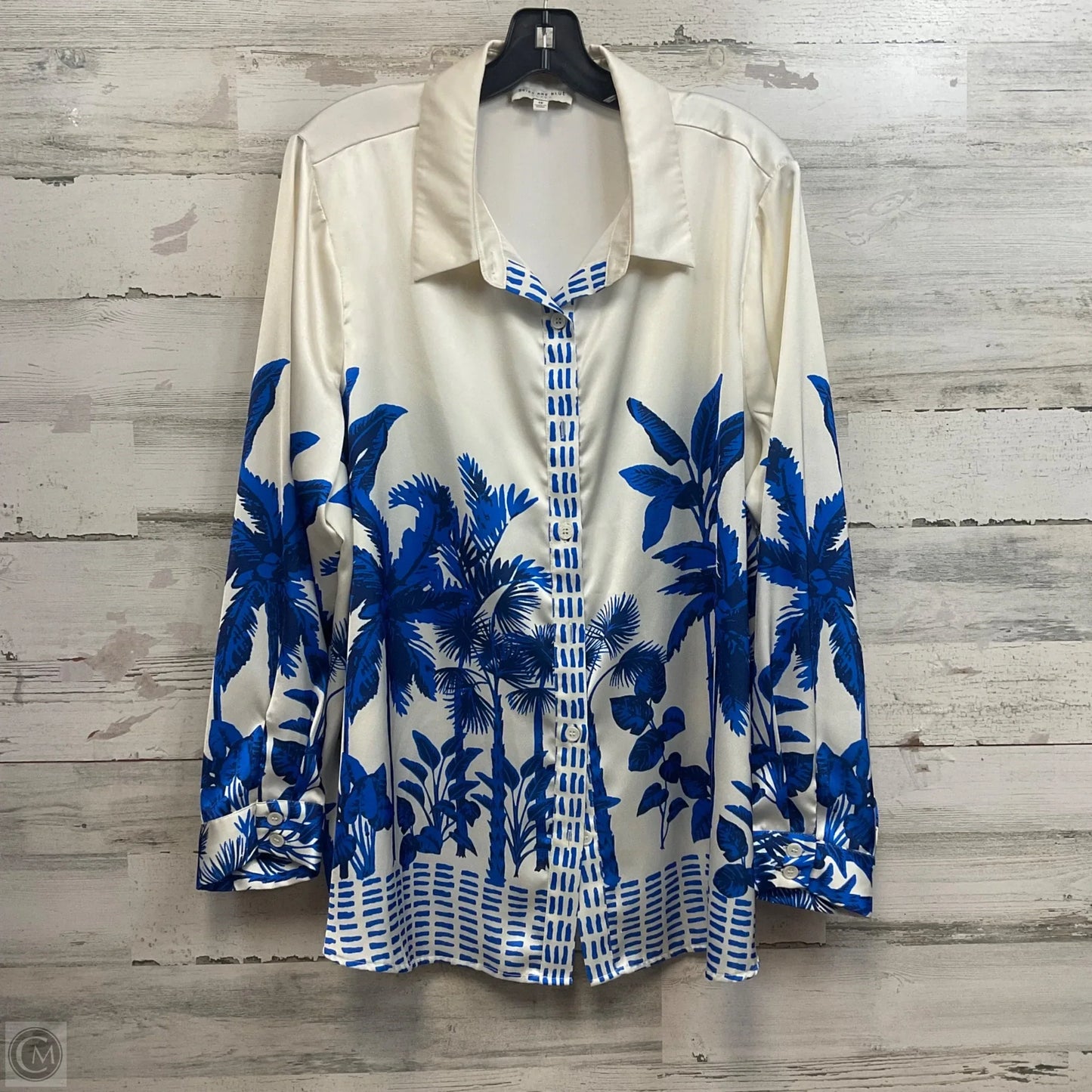 Blouse Long Sleeve By Skies Are Blue In Cream, Size: 1x