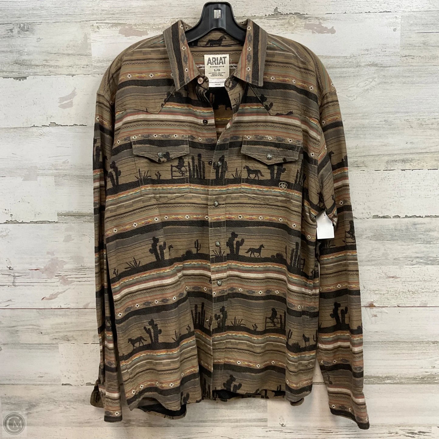 Blouse Long Sleeve By Ariat In Brown, Size: L