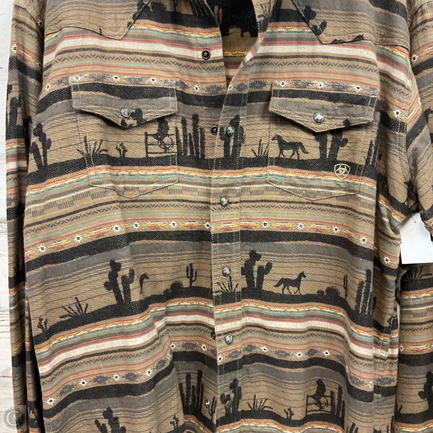 Blouse Long Sleeve By Ariat In Brown, Size: L