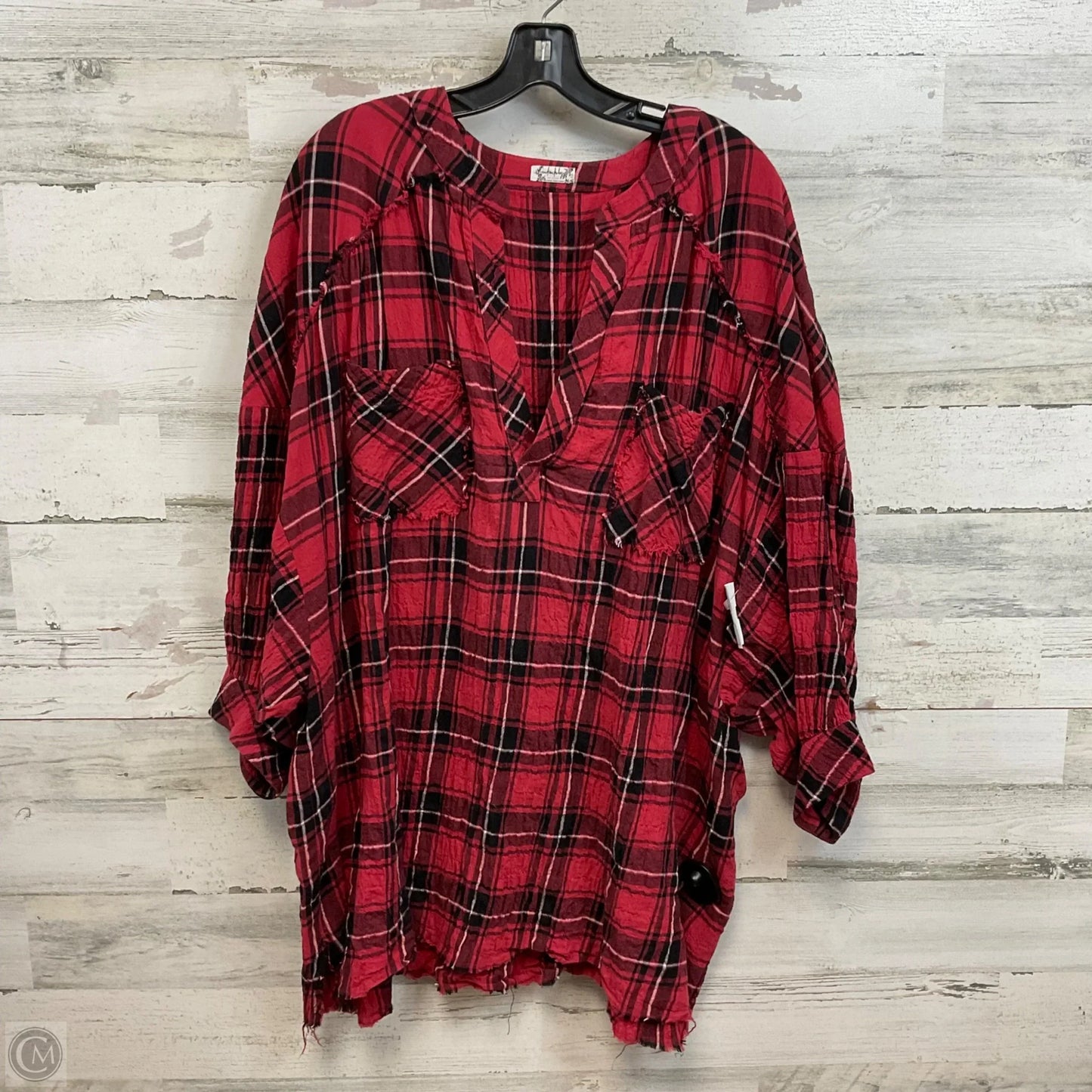 Top 3/4 Sleeve By Free People In Black & Red, Size: S