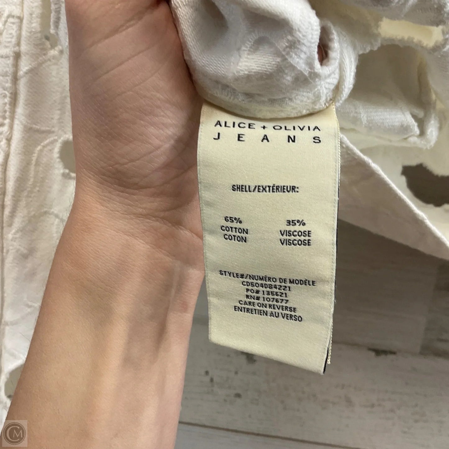 Jacket Designer By Alice + Olivia In White Denim, Size: L