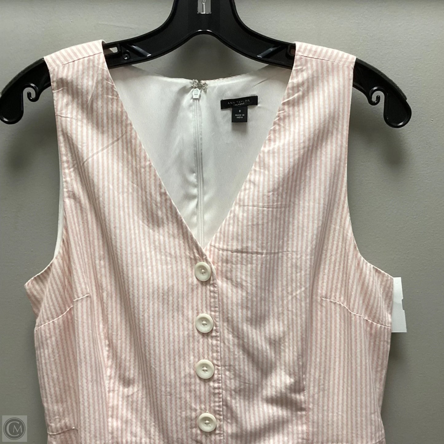 Dress Casual Short By Ann Taylor In Pink & White, Size: M