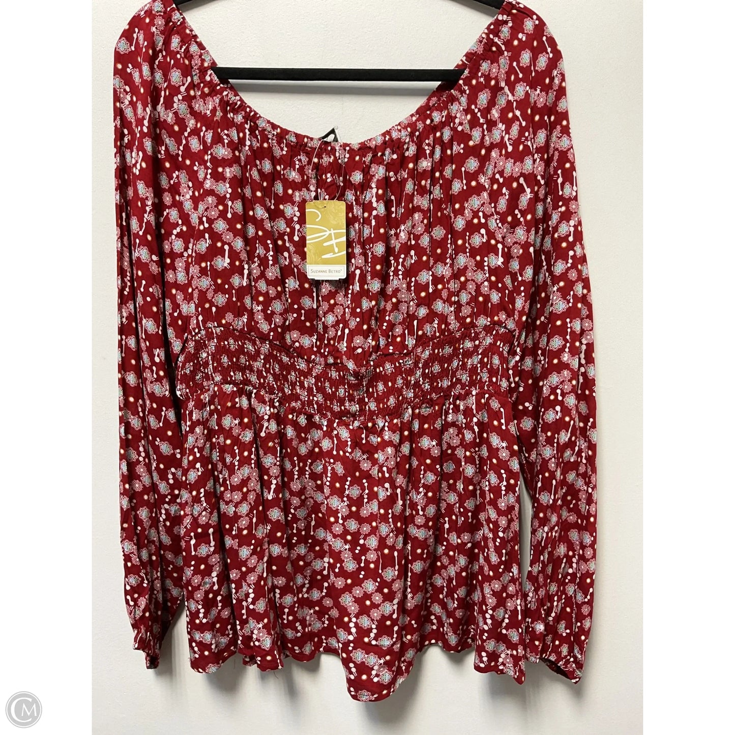 Top Long Sleeve By Suzanne Betro In Red & White, Size: Xl