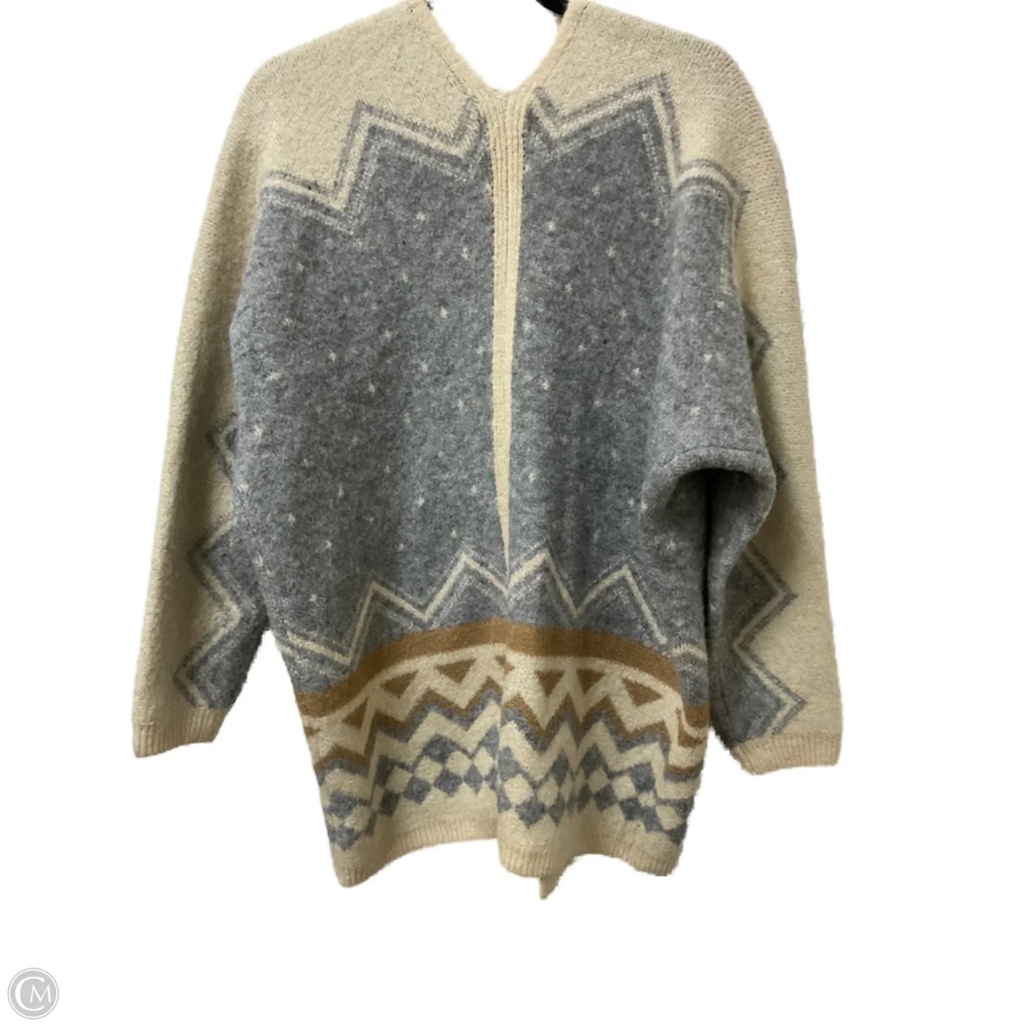 Sweater Cardigan By Be Cool In Cream & Grey, Size: M