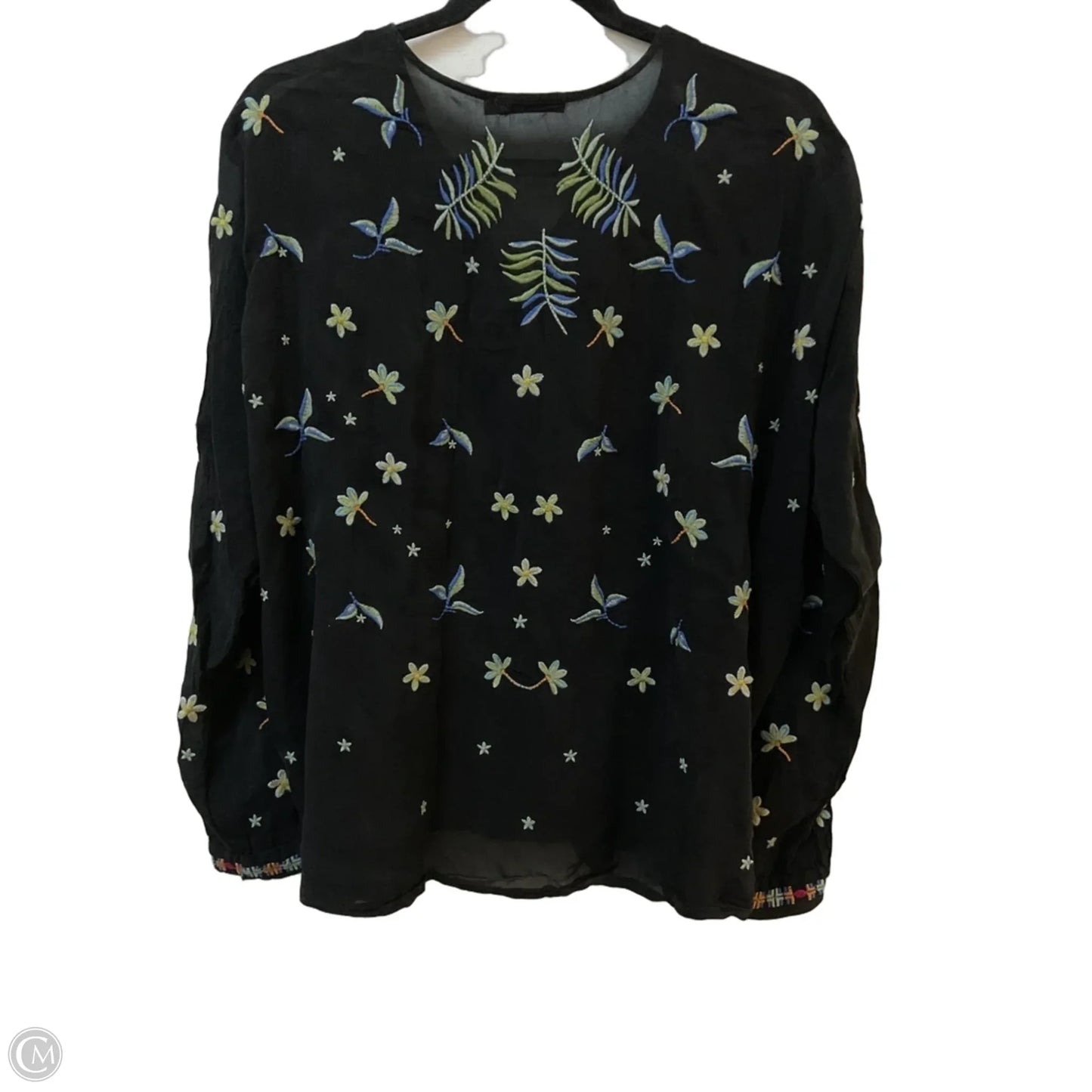 Blouse Long Sleeve By Johnny Was In Black & Pink, Size: M