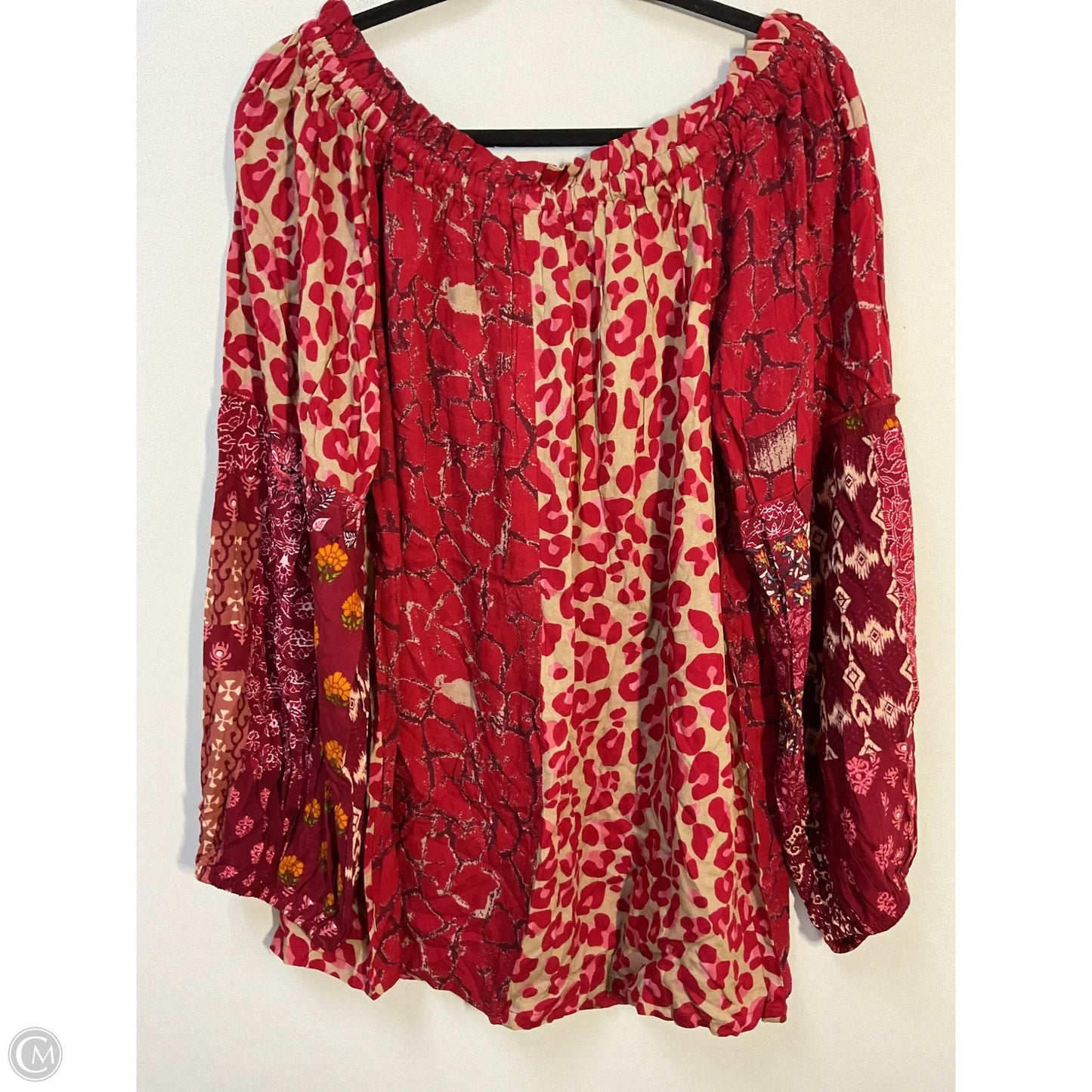 Blouse Long Sleeve By Cmc In Red & Tan, Size: L