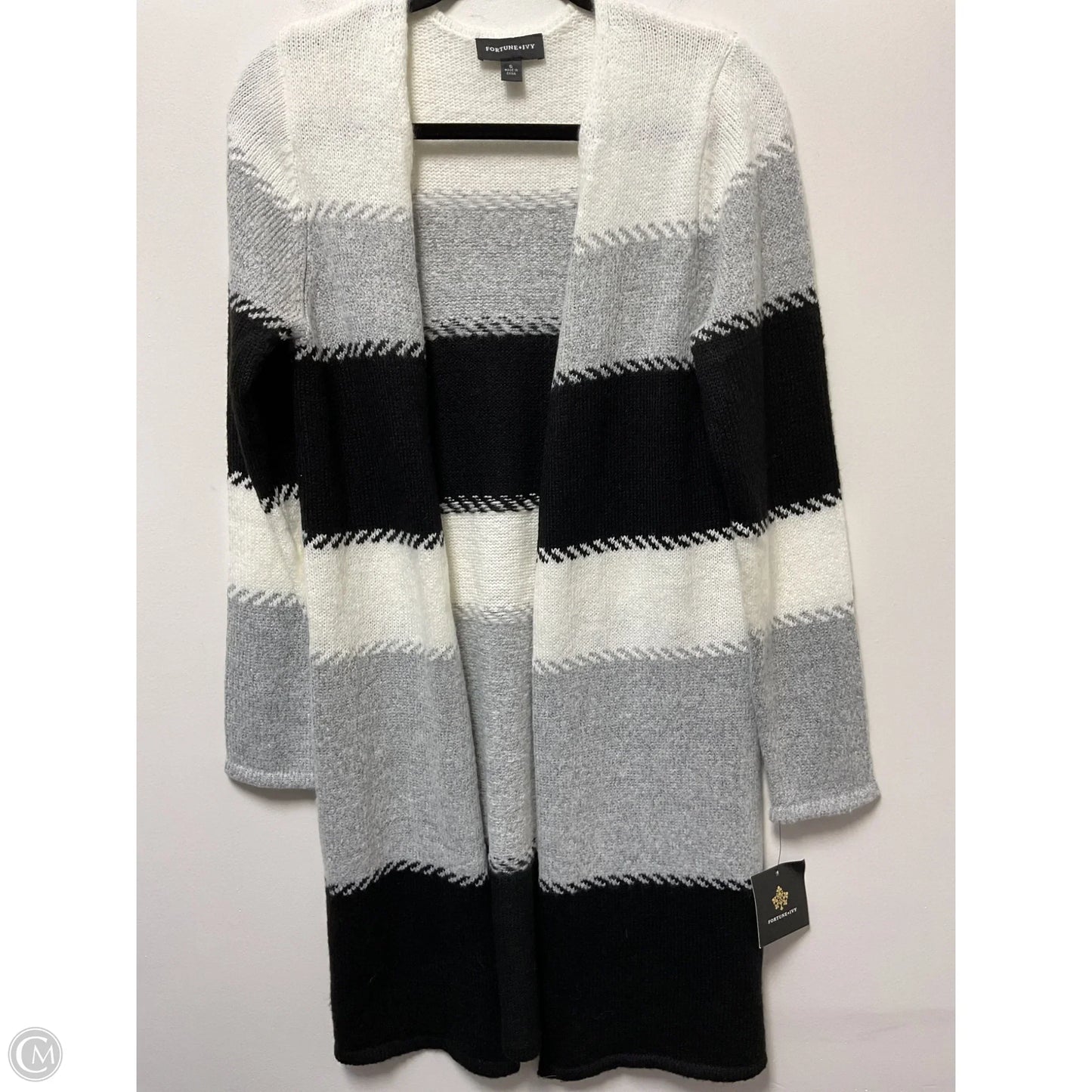 Sweater Cardigan By Fortune & Ivy In Black & Grey, Size: S