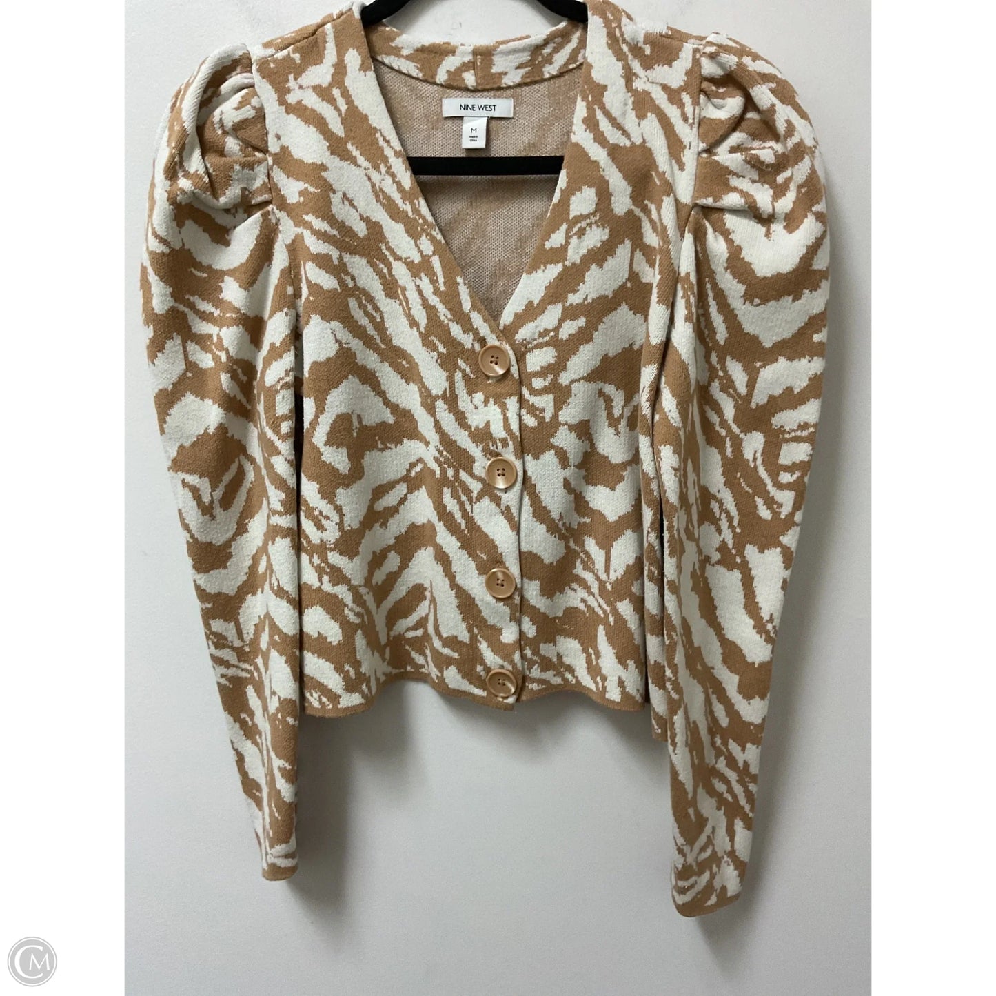 Sweater Cardigan By Nine West Apparel In Cream & Tan, Size: M