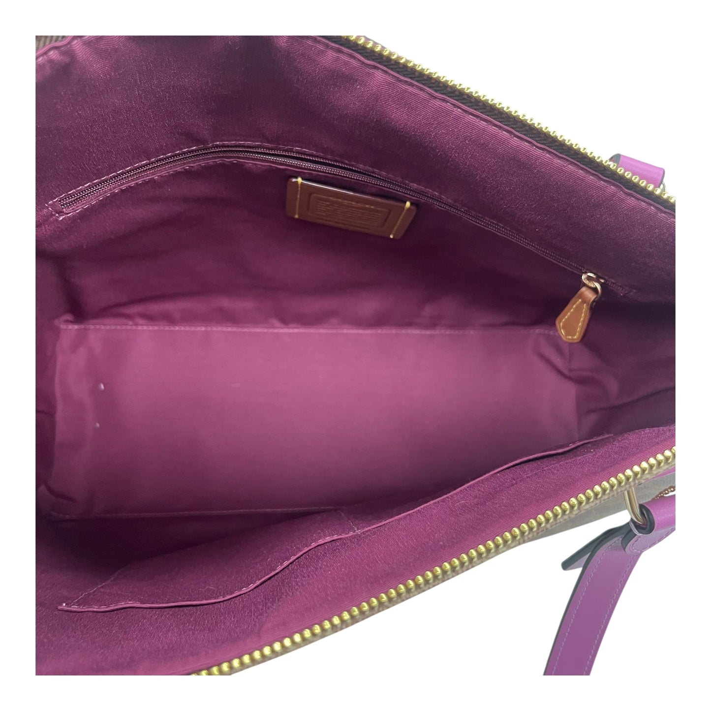Handbag Designer By Coach In Purple & Tan, Size:Medium