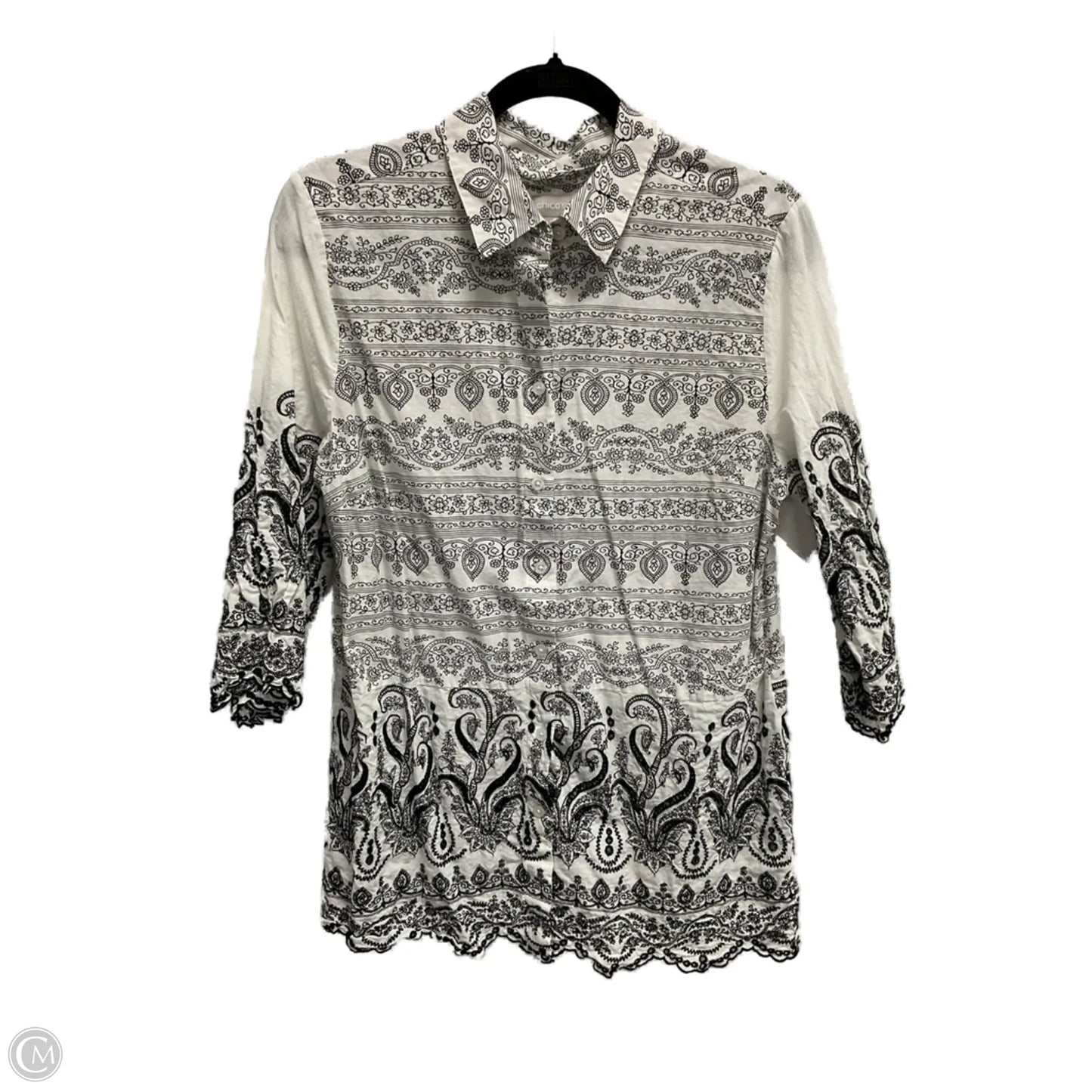 Blouse 3/4 Sleeve By Chicos In Black & White, Size: L