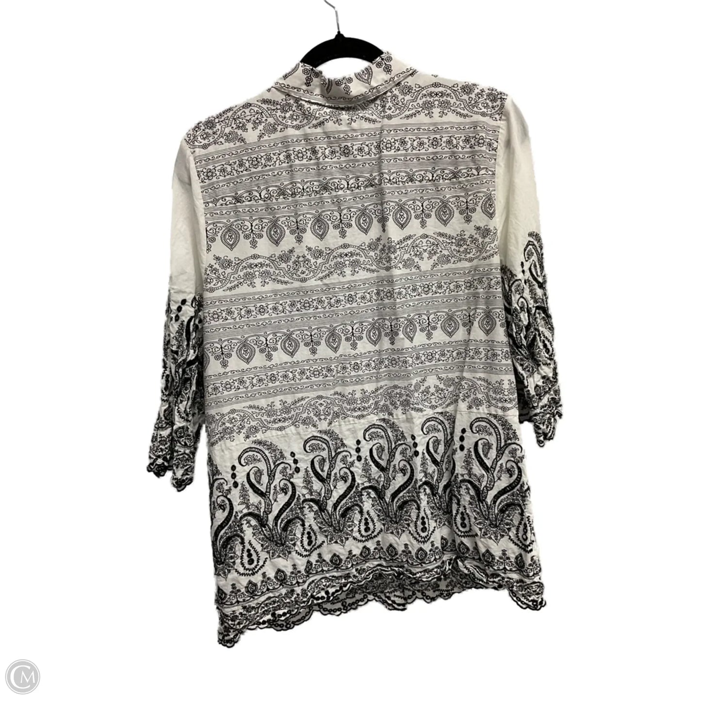 Blouse 3/4 Sleeve By Chicos In Black & White, Size: L