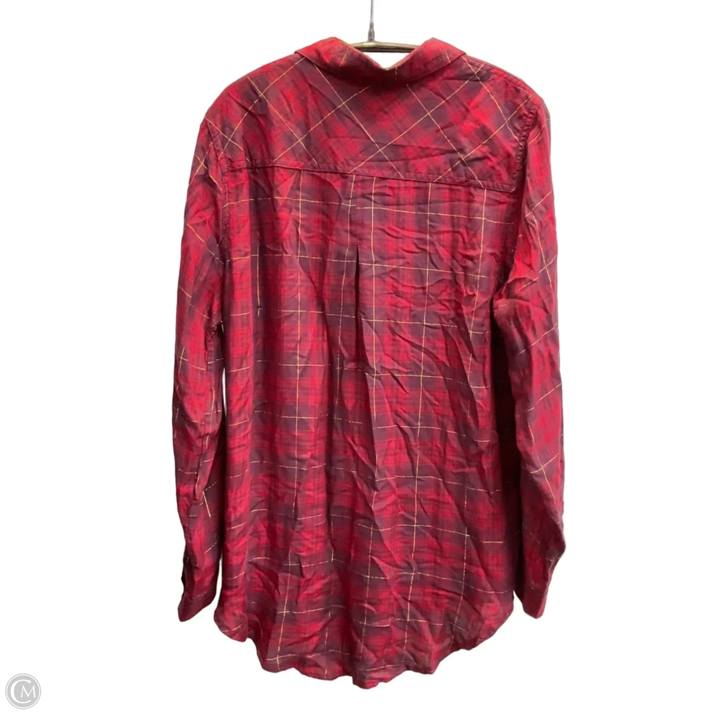 Blouse Long Sleeve By Kenneth Cole Reaction In Plaid Pattern, Size: M