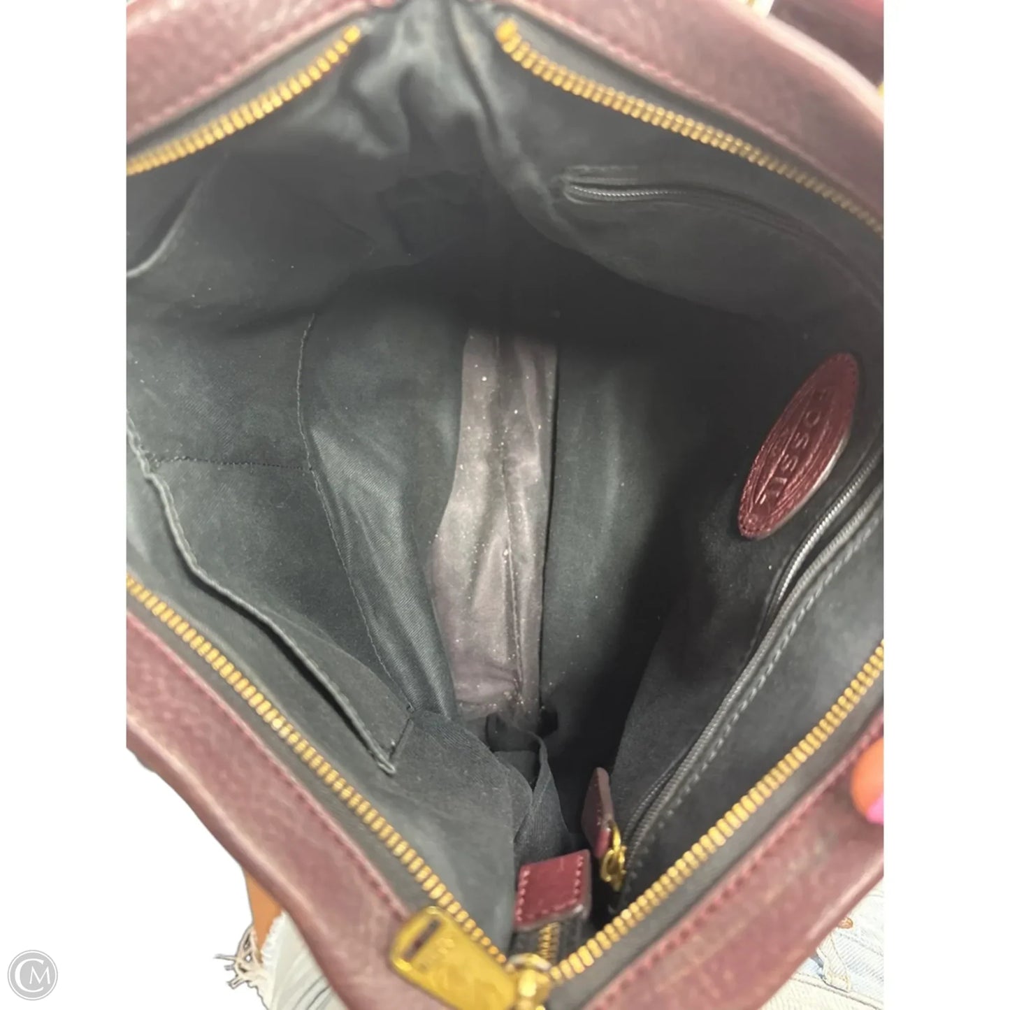 Handbag Leather By Fossil, Size: Medium