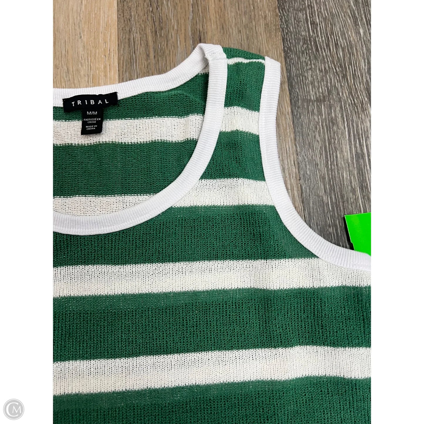Tank Top By Tribal In Green & White, Size: M