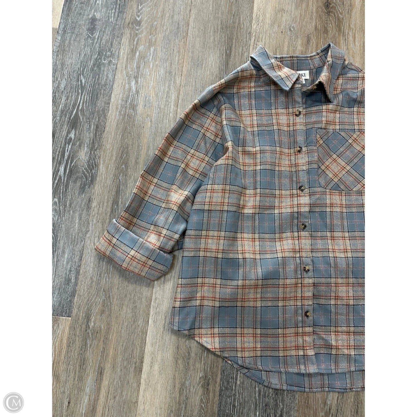 Blouse Long Sleeve By Bke In Plaid Pattern, Size: L