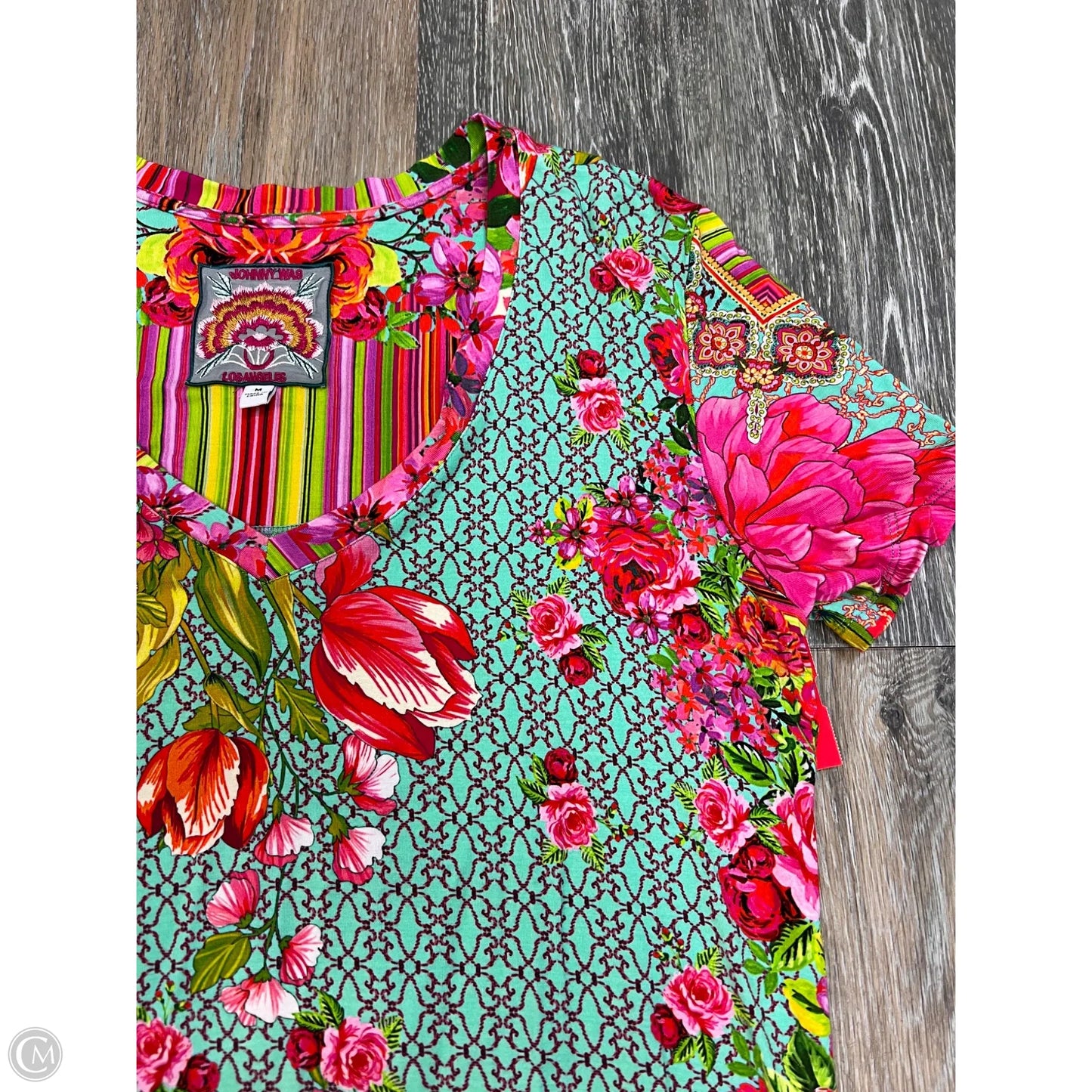 Top Short Sleeve By Johnny Was In Multi-colored, Size: M