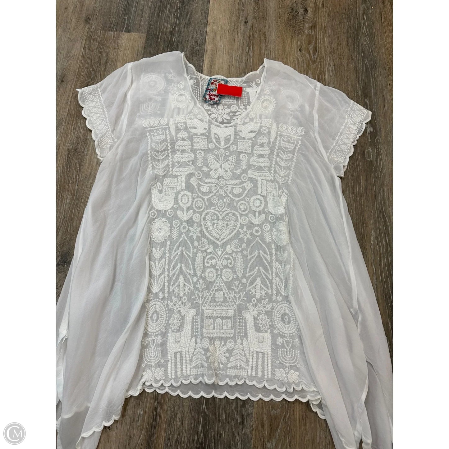 Blouse Short Sleeve By Johnny Was In White, Size: Xl