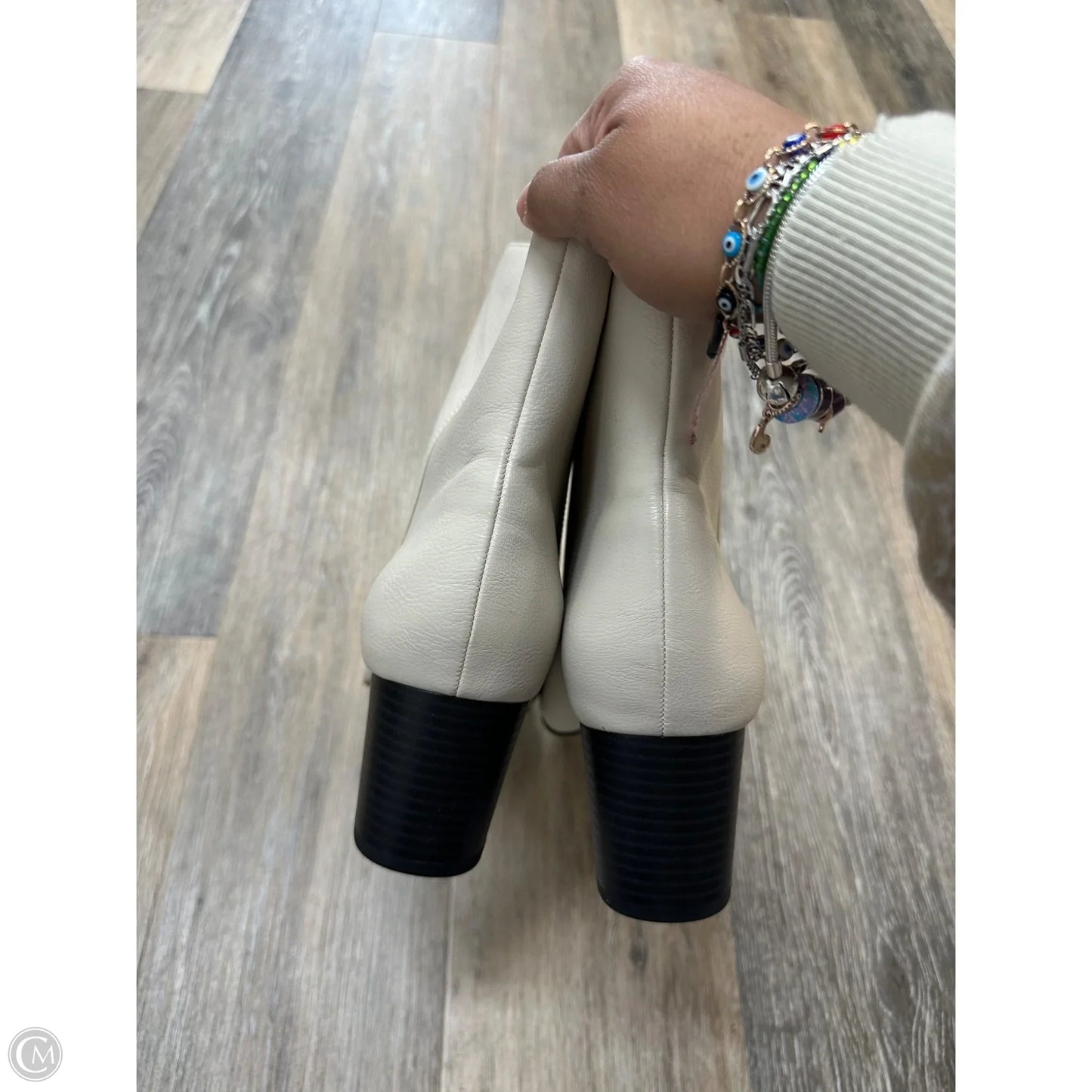 Boots Ankle Heels By Loft In Cream, Size: 10.5