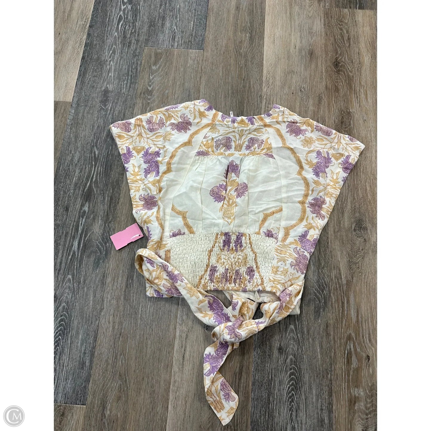 Top Short Sleeve By Free People In Cream & Purple, Size: Xs