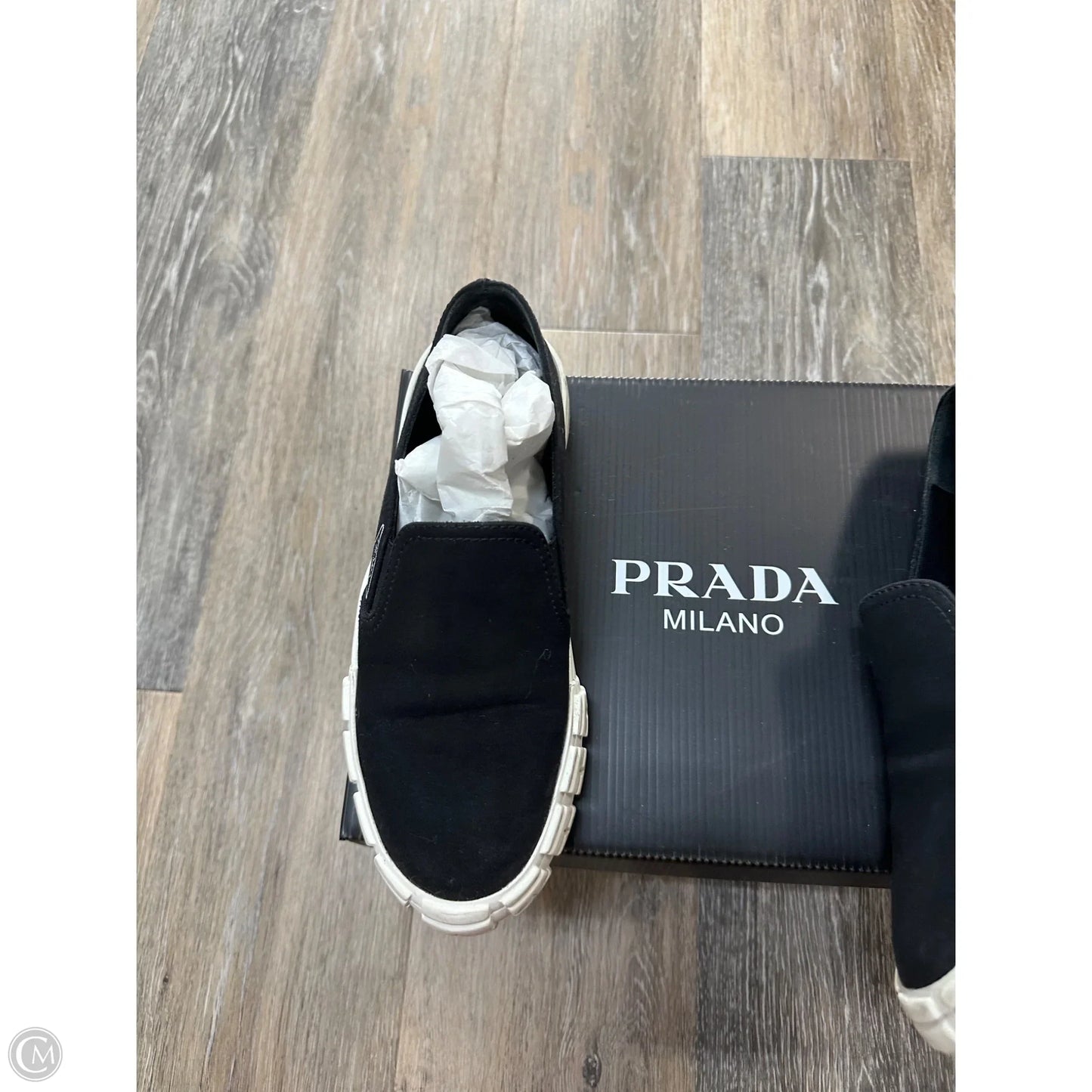 Shoes Luxury Designer By Prada In Black, Size: 6.5/37