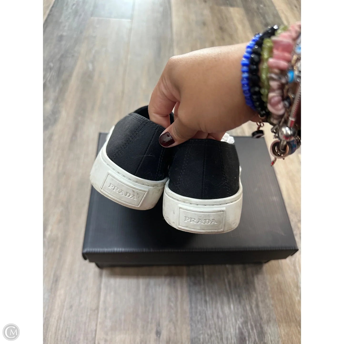 Shoes Luxury Designer By Prada In Black, Size: 6.5/37