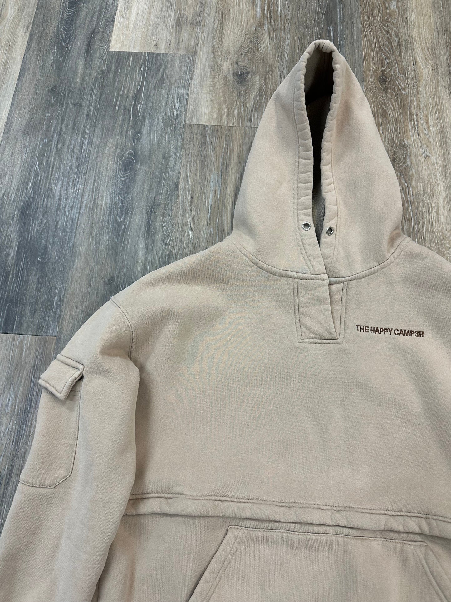 Athletic Sweatshirt Hoodie By The Happy Camper In Tan, Size: M