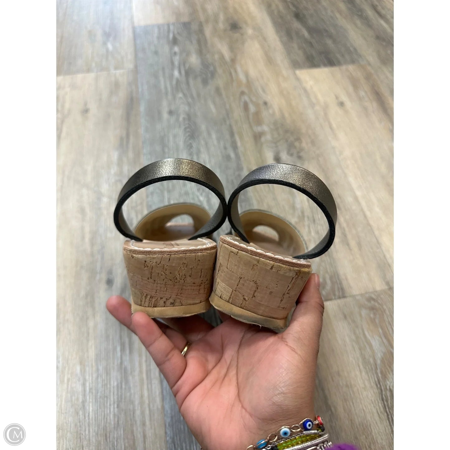 Sandals Heels Wedge By Calxini In Silver, Size: 8