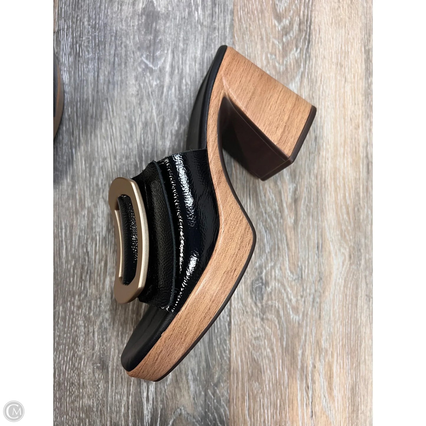 Sandals Heels Block By All Black In Black, Size: 8.5 (39)