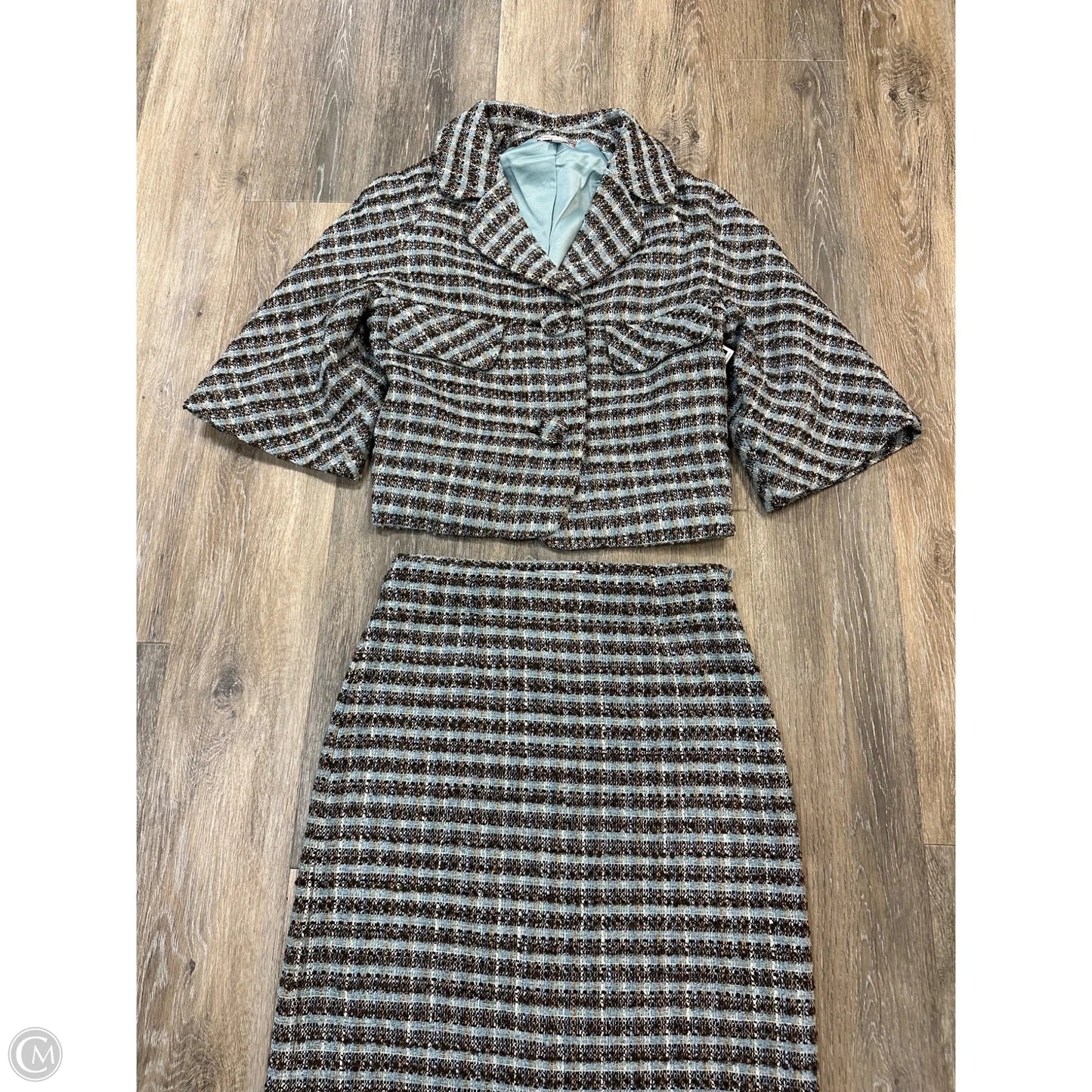 Skirt Suit 2pc By Frances Valentine In Plaid Pattern, Size: 2