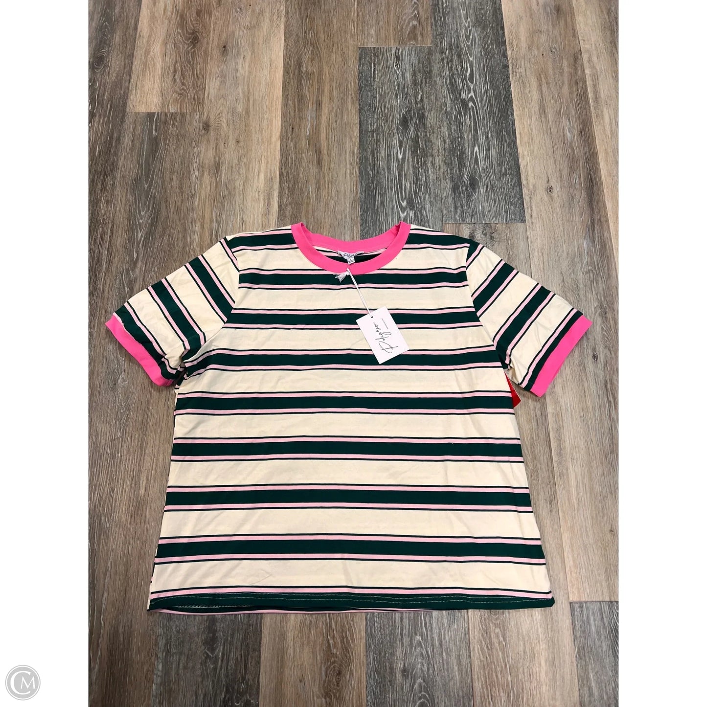 Top Short Sleeve By Polygram In Striped Pattern, Size: L