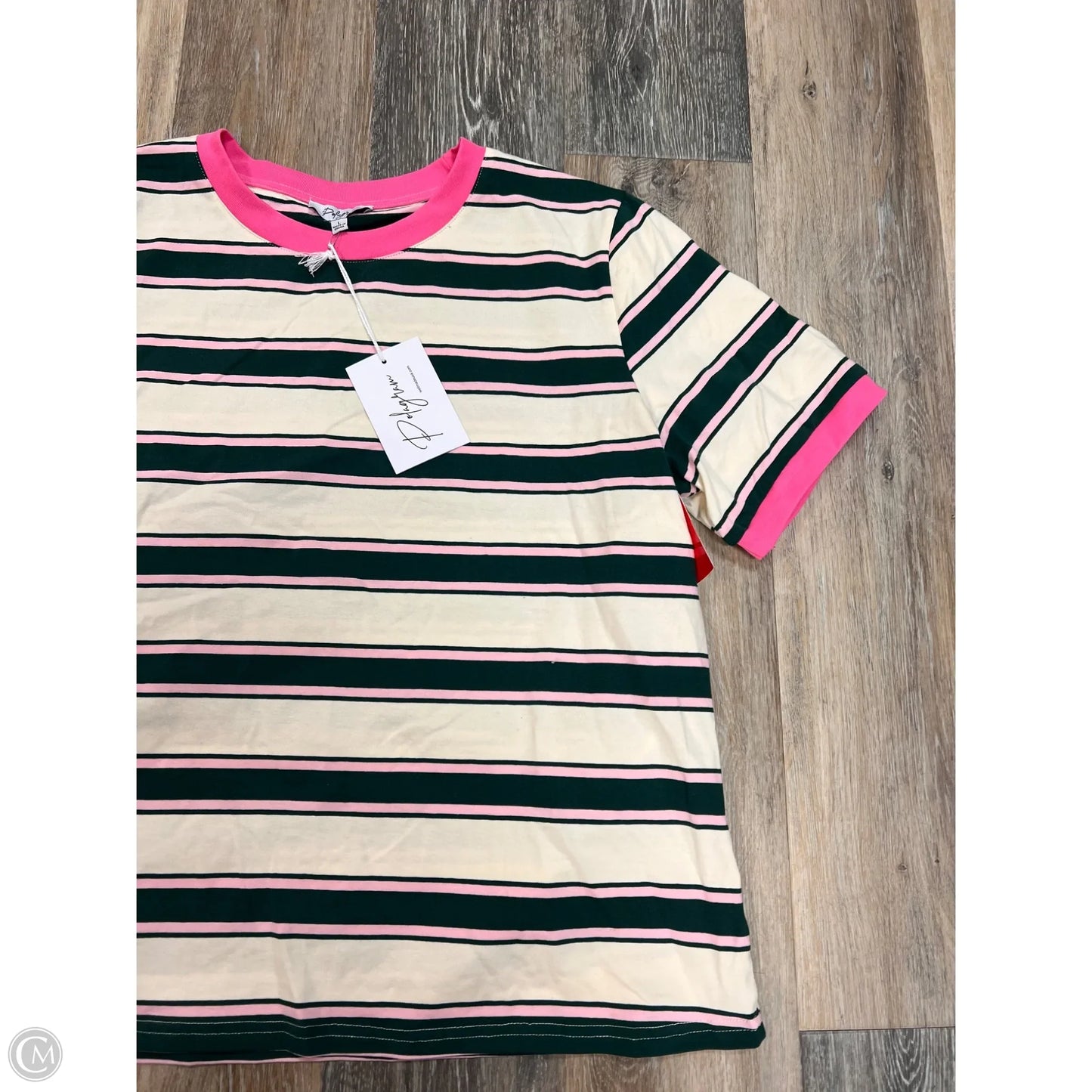 Top Short Sleeve By Polygram In Striped Pattern, Size: L