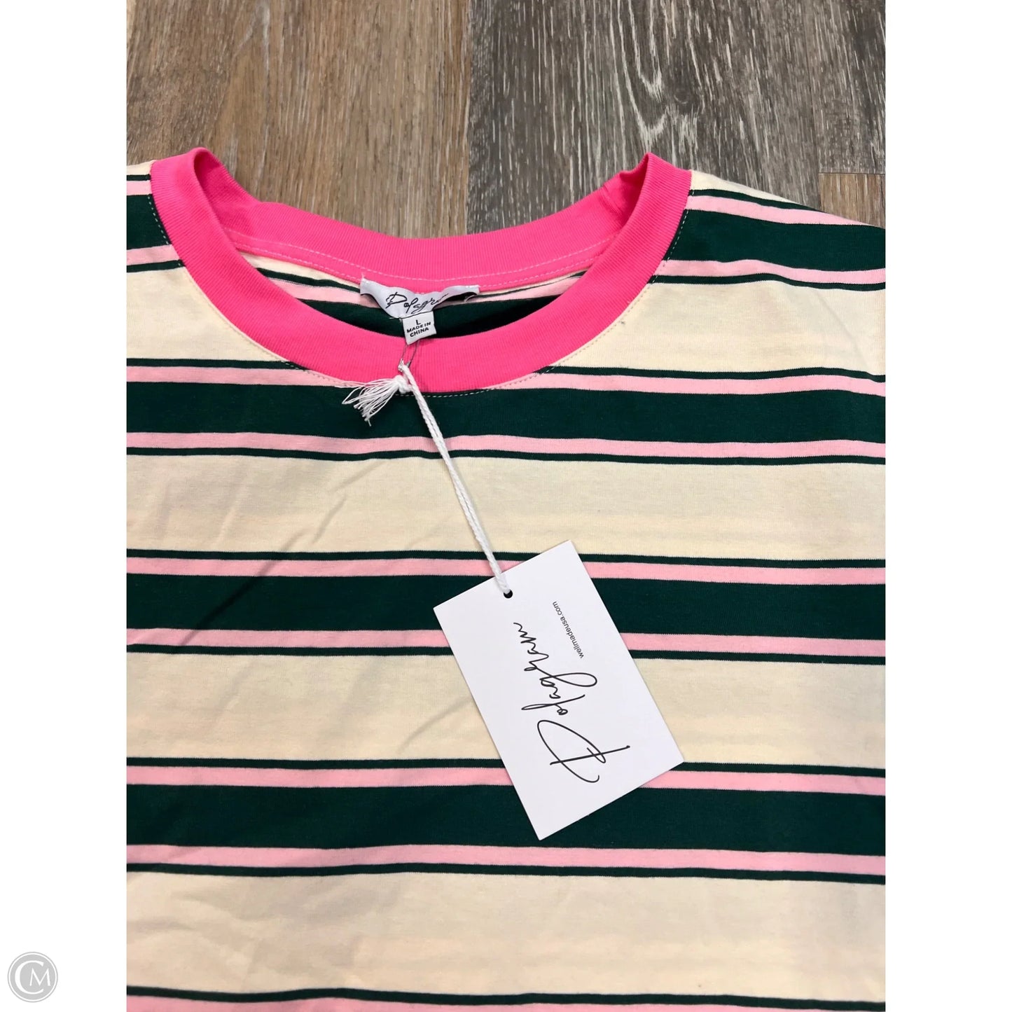 Top Short Sleeve By Polygram In Striped Pattern, Size: L