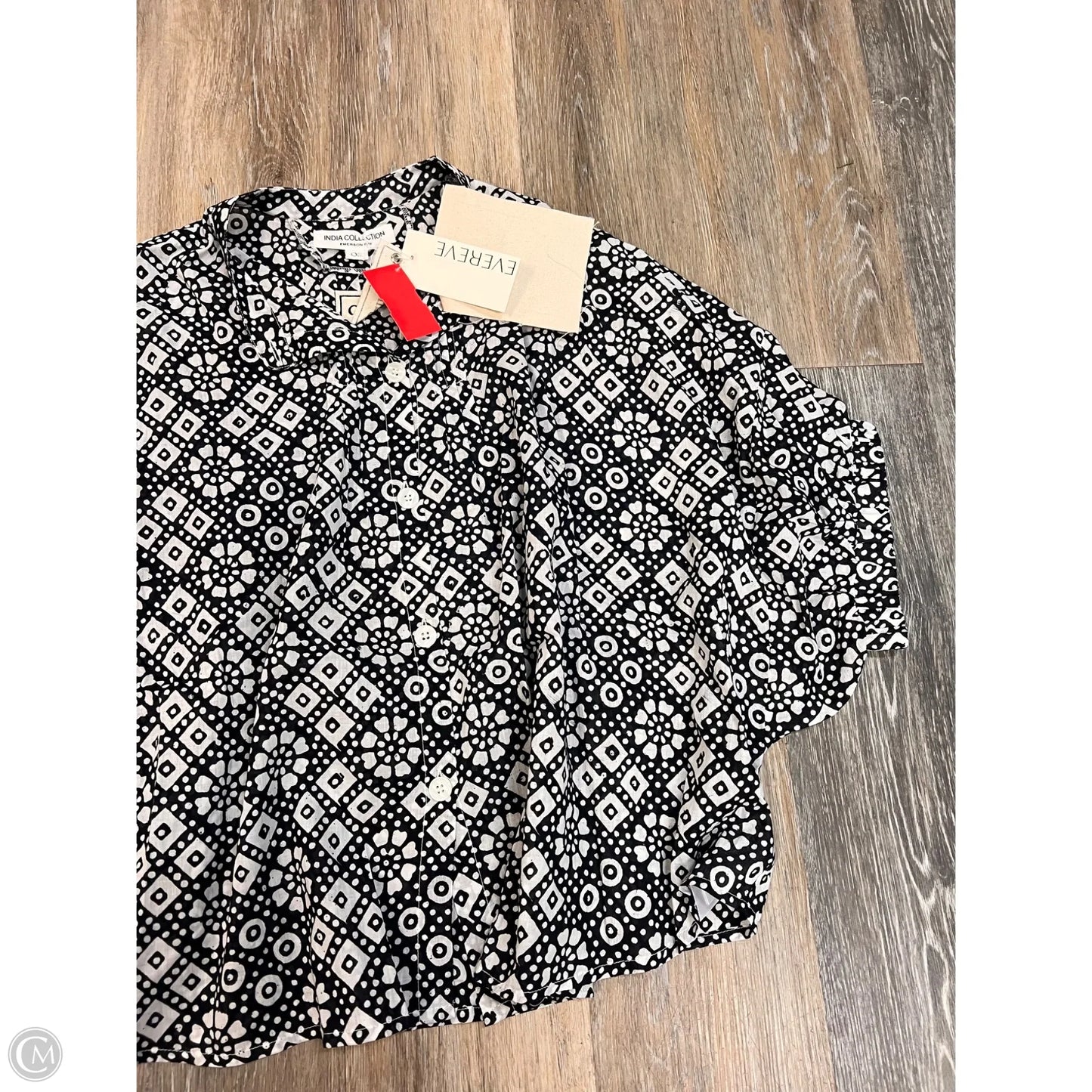 Blouse Short Sleeve By India Colllection In Black & White, Size: Osfm
