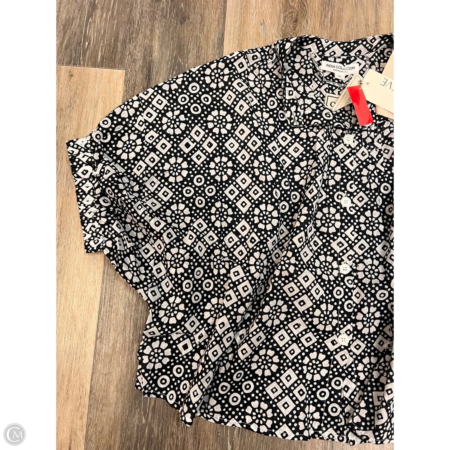 Blouse Short Sleeve By India Colllection In Black & White, Size: Osfm