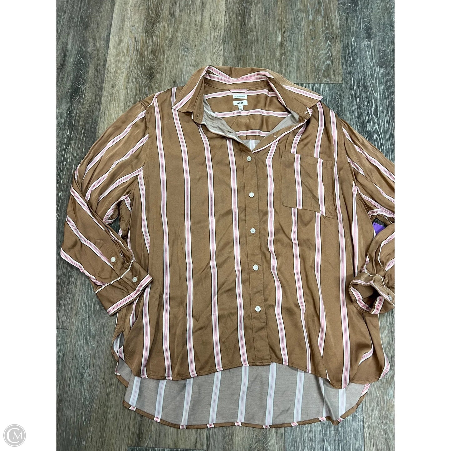 Blouse Long Sleeve By Aerie In Striped Pattern, Size: L