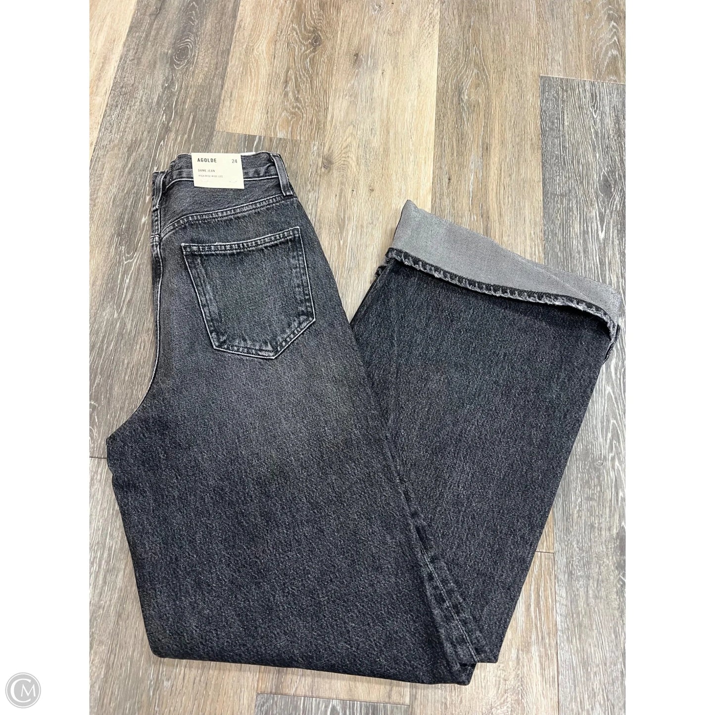 Jeans Wide Leg By Agolde In Black Denim, Size: 0/24