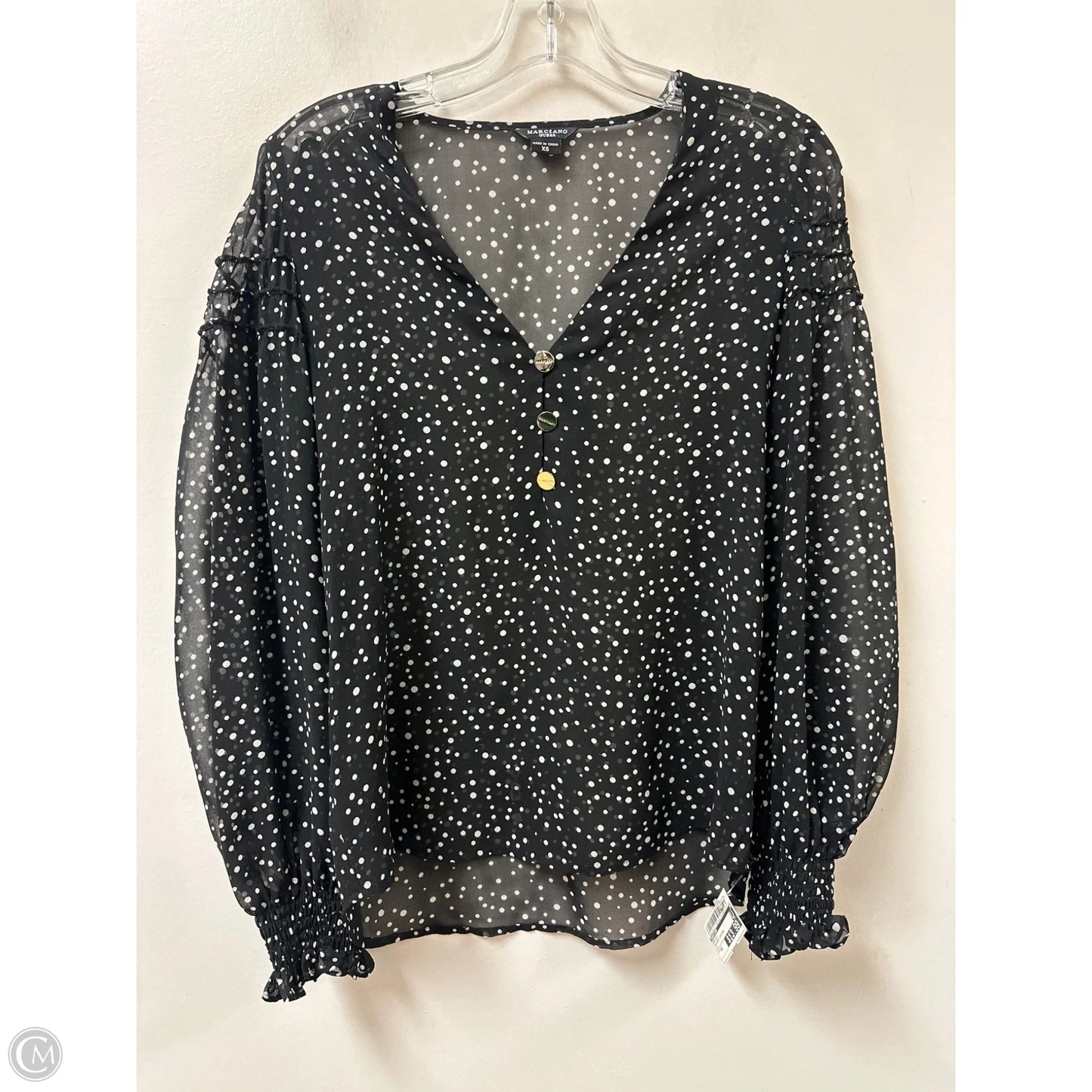 Top Long Sleeve By Marciano In Polkadot Pattern, Size: Xs