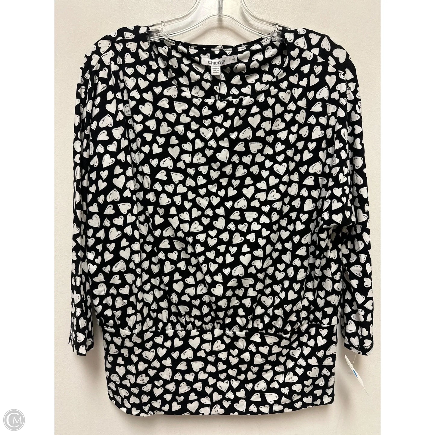 Top Long Sleeve By Chicos In Black & White, Size: M
