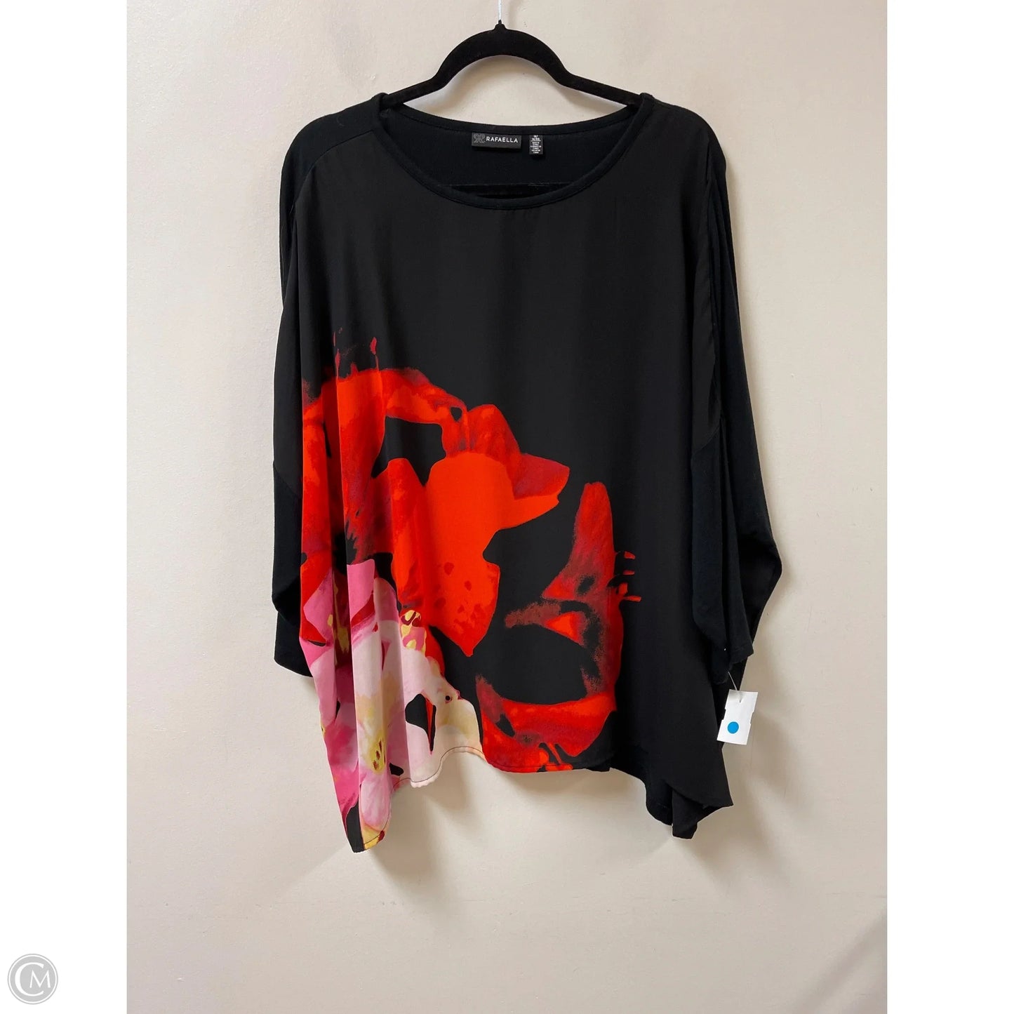Top 3/4 Sleeve By Rafaella In Black & Red, Size: 1x