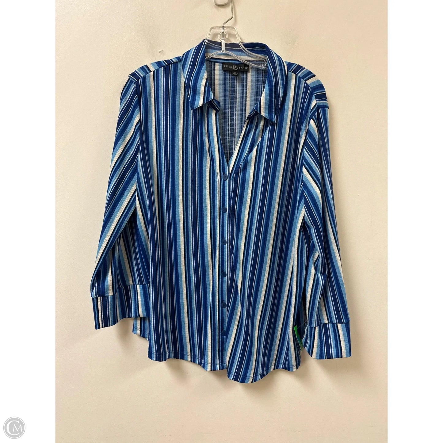Blouse Long Sleeve By Fred David In Blue, Size: Xl
