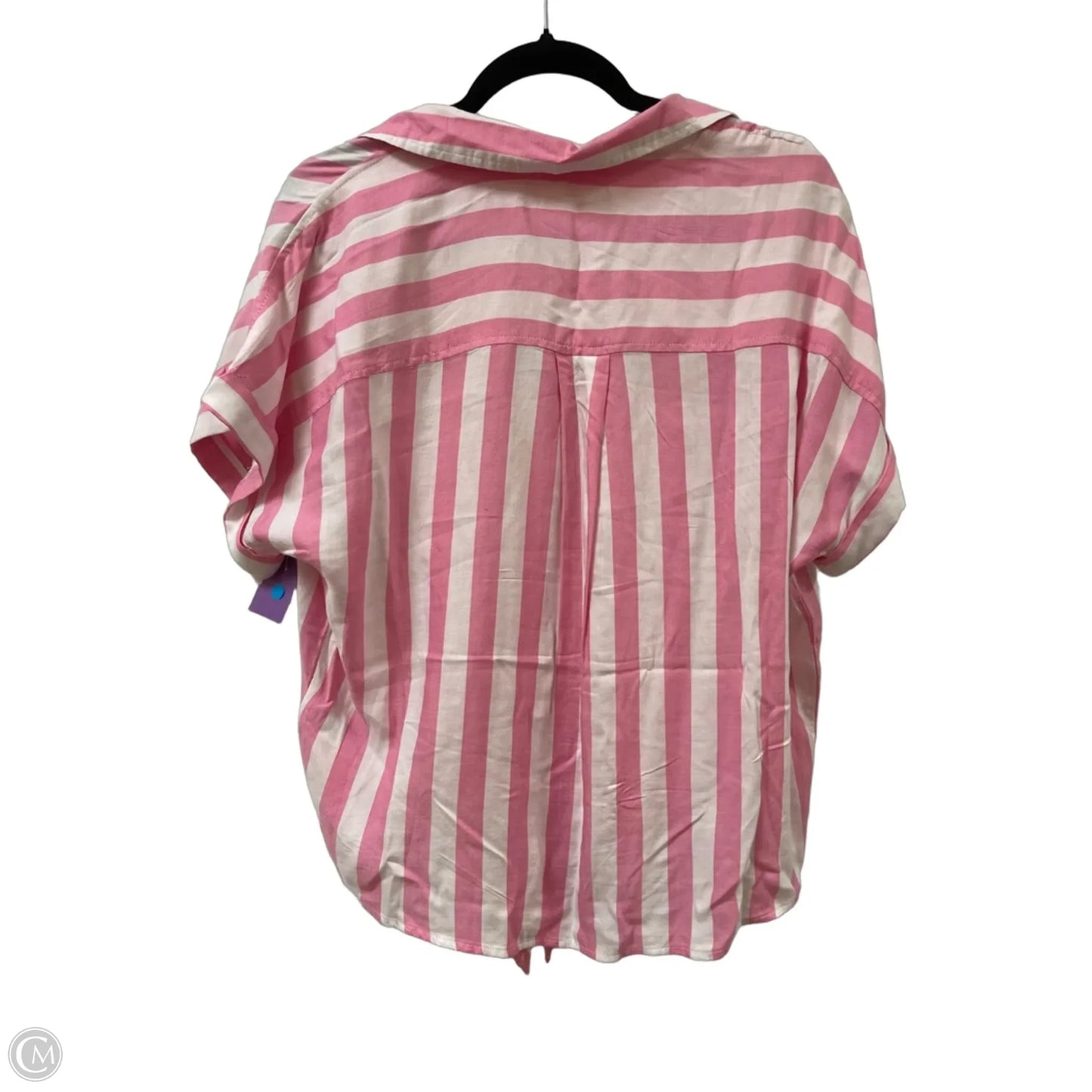Blouse Short Sleeve By Beachlunchlounge In Pink & White, Size: L